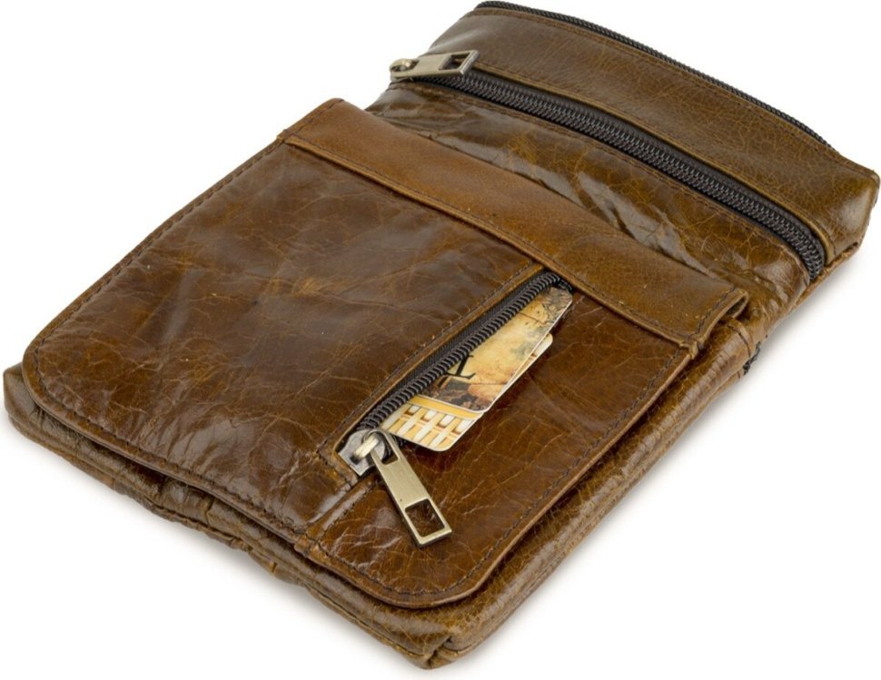 Коричнева сумка з натуральної шкіри на блискавці Vintage (14989)