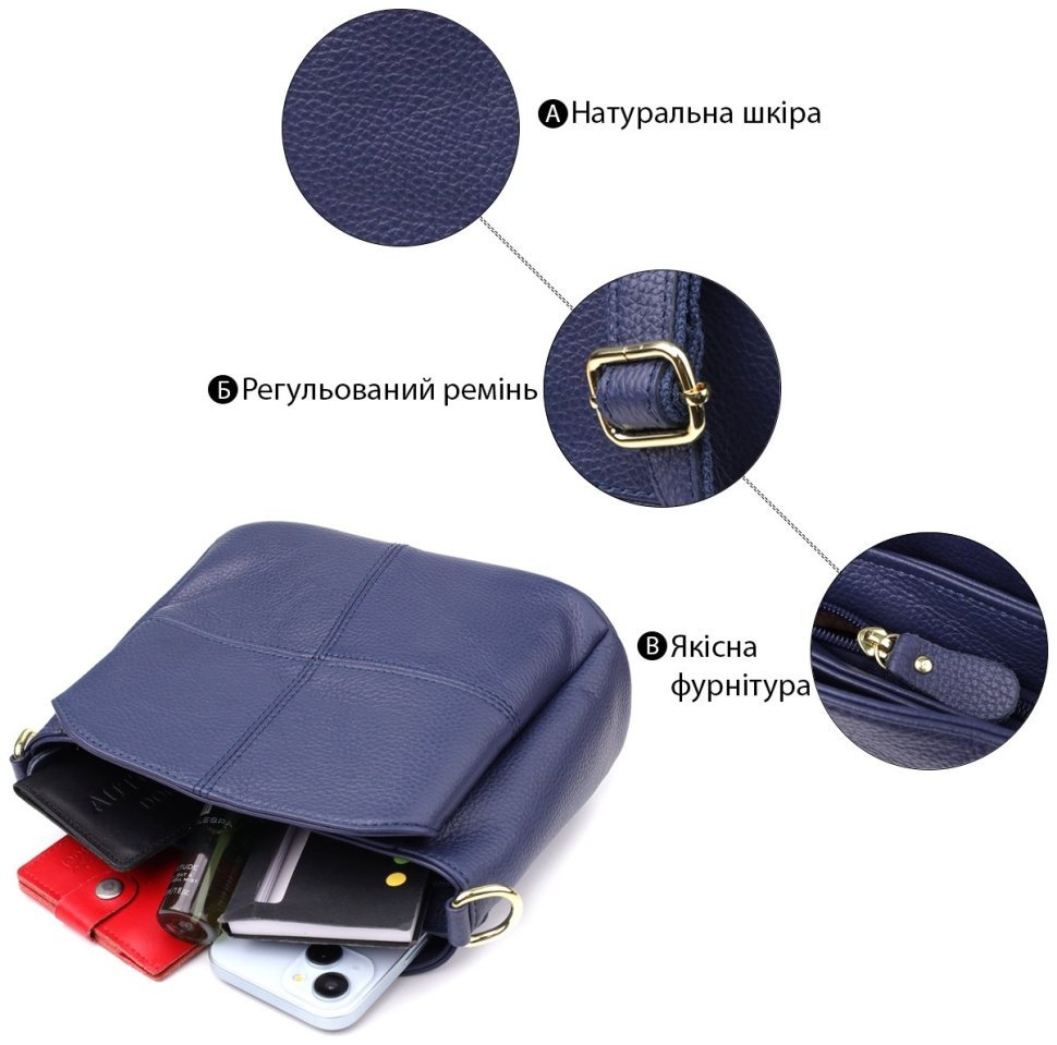 Повседневная женская сумка из натуральной фактурной кожи через плечо Vintage 98134 чинего цвета modnotak фото №4