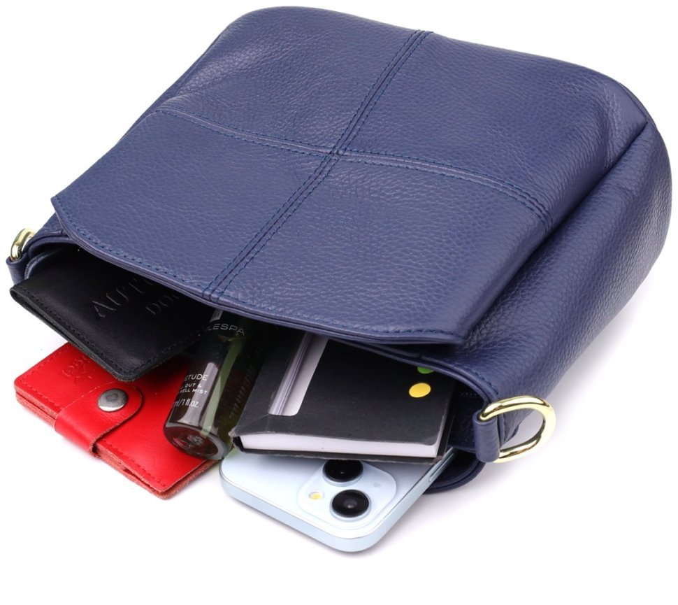 Повседневная женская сумка из натуральной фактурной кожи через плечо Vintage 98134 чинего цвета modnotak фото №9