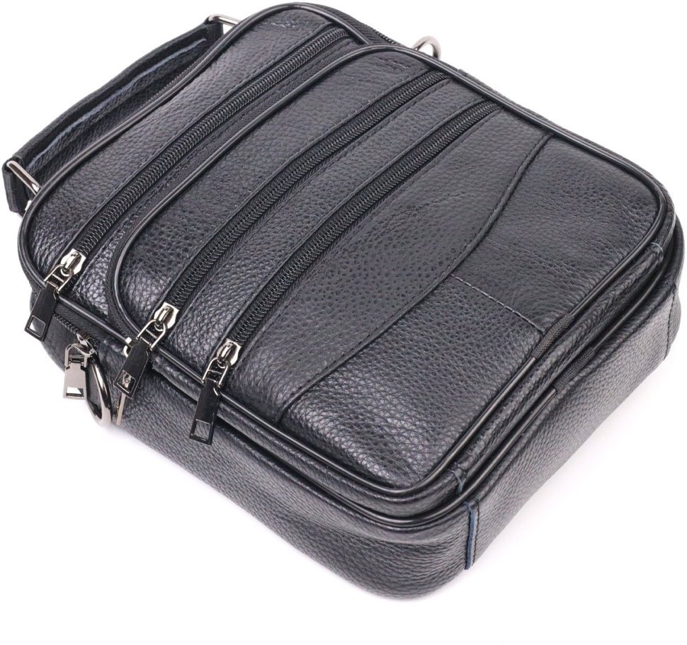 Середня чоловіча сумка-барсетка із натуральної шкіри чорного кольору Vintage 2421270