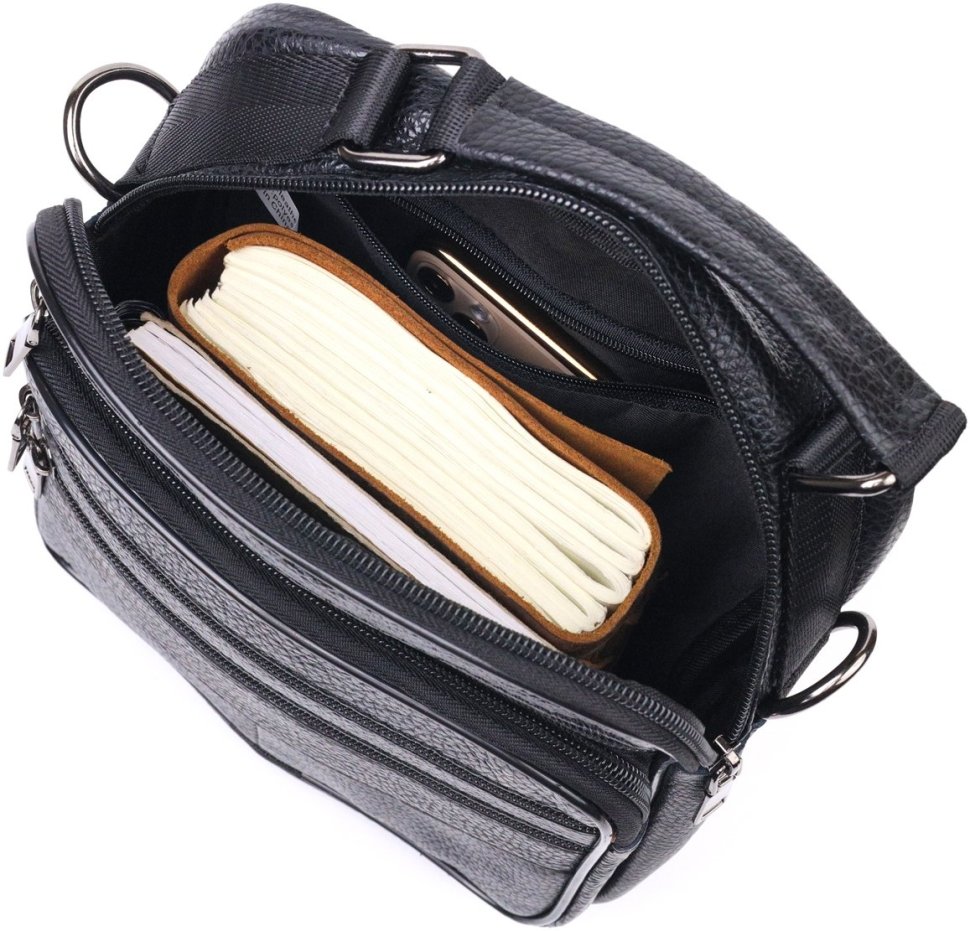Середня чоловіча сумка-барсетка із натуральної шкіри чорного кольору Vintage 2421270