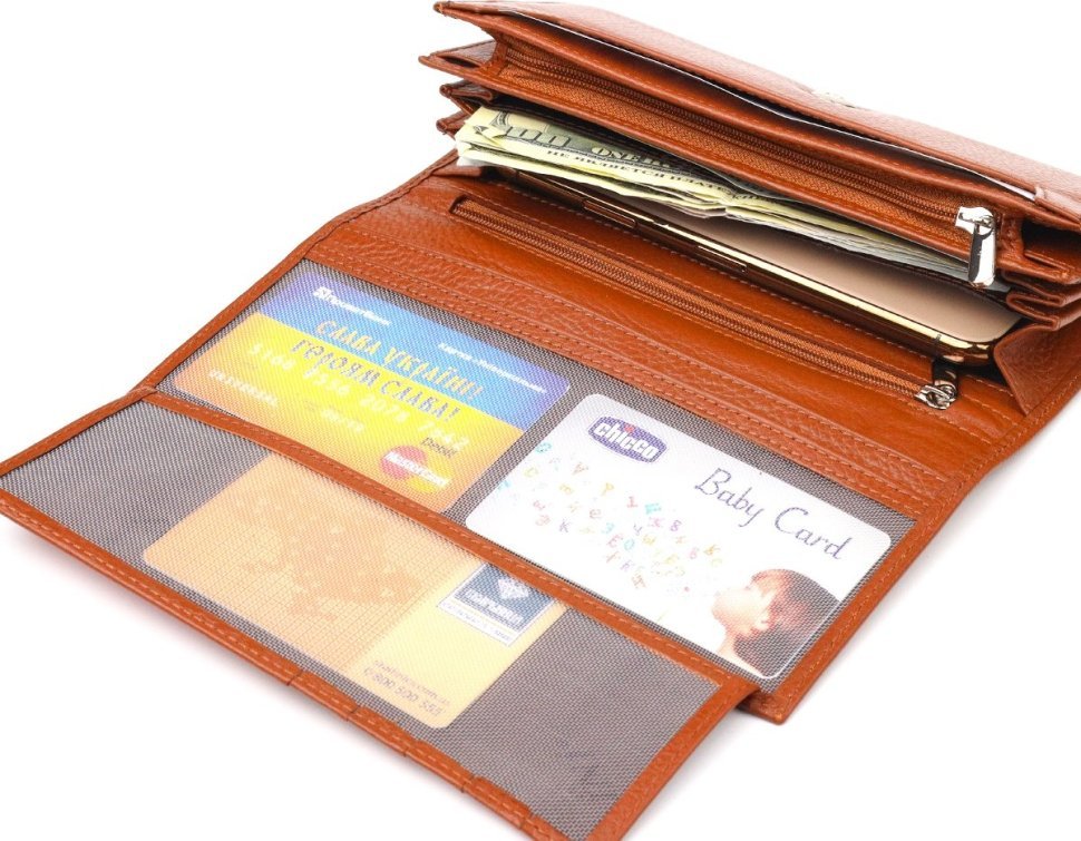 Місткий світло-коричневий жіночий гаманець з натуральної шкіри з монетницею CANPELLINI (2421524)