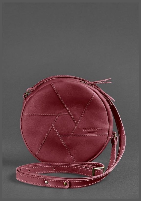 Кругла жіноча сумка-кроссбоді із натуральної шкіри бордового кольору BlankNote Бон-Бон 78834