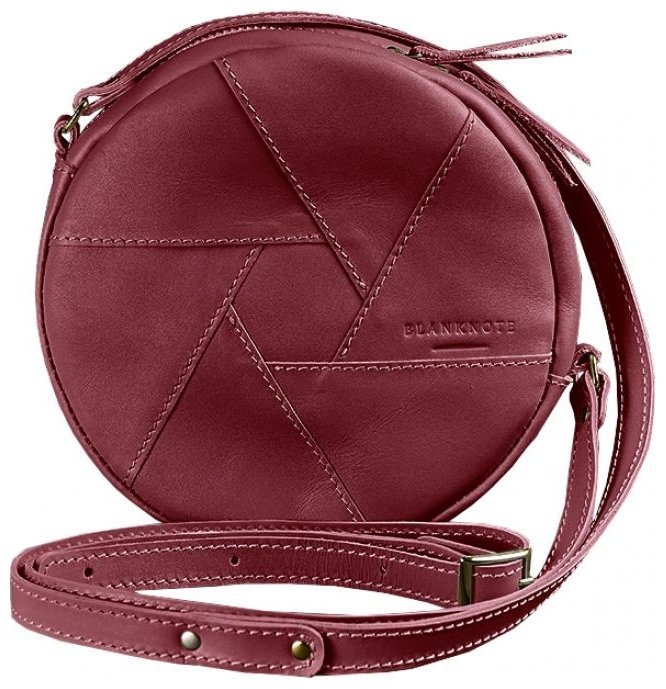 Круглая женская сумка-кроссбоди из натуральной кожи бордового цвета BlankNote Бон-Бон 78834