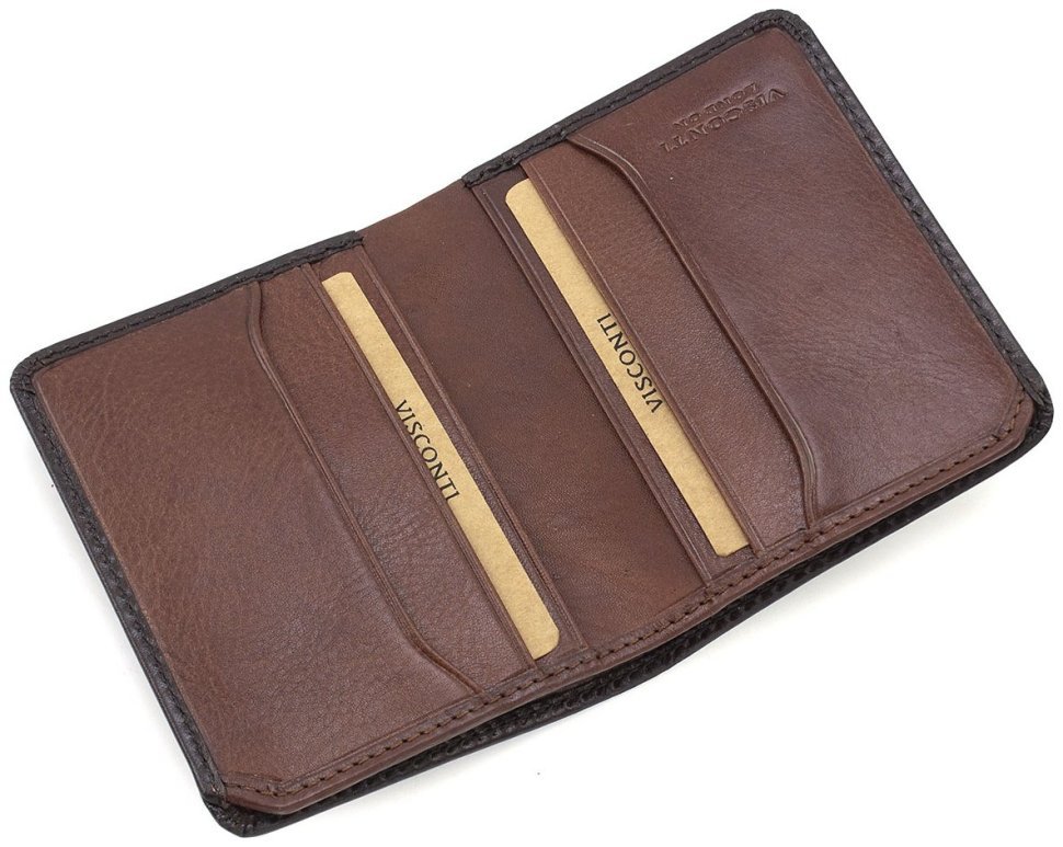 Миниатюрное мужское портмоне из натуральной кожи коричневого цвета без монетницы Visconti David 69134