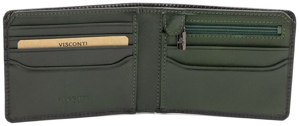 Мужское портмоне из натуральной кожи темно-зеленого цвета без застежки Visconti Roland 69234 modnotak фото №2