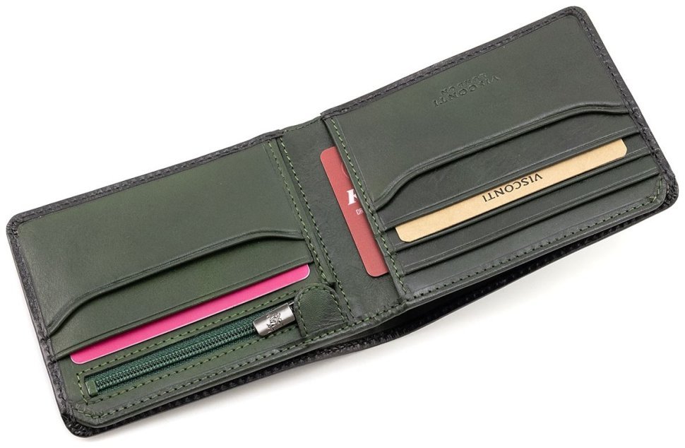 Мужское портмоне из натуральной кожи темно-зеленого цвета без застежки Visconti Roland 69234 modnotak фото №4