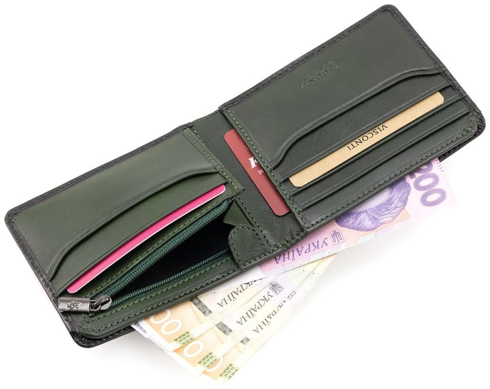 Мужское портмоне из натуральной кожи темно-зеленого цвета без застежки Visconti Roland 69234 modnotak фото №5