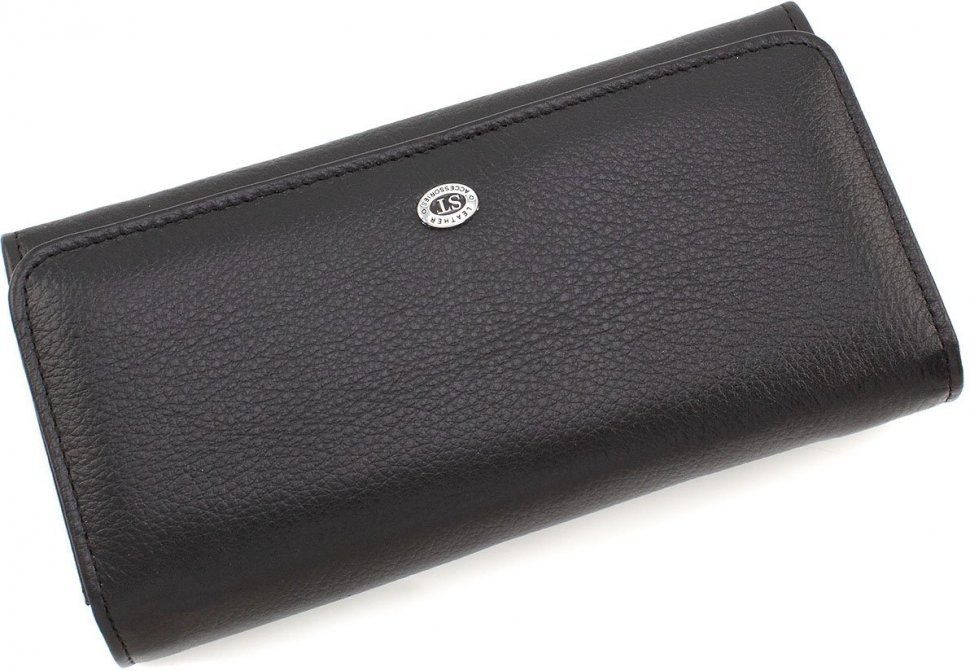 Классический женский черный кошелек под много купюр из натуральной кожи ST Leather (15401)