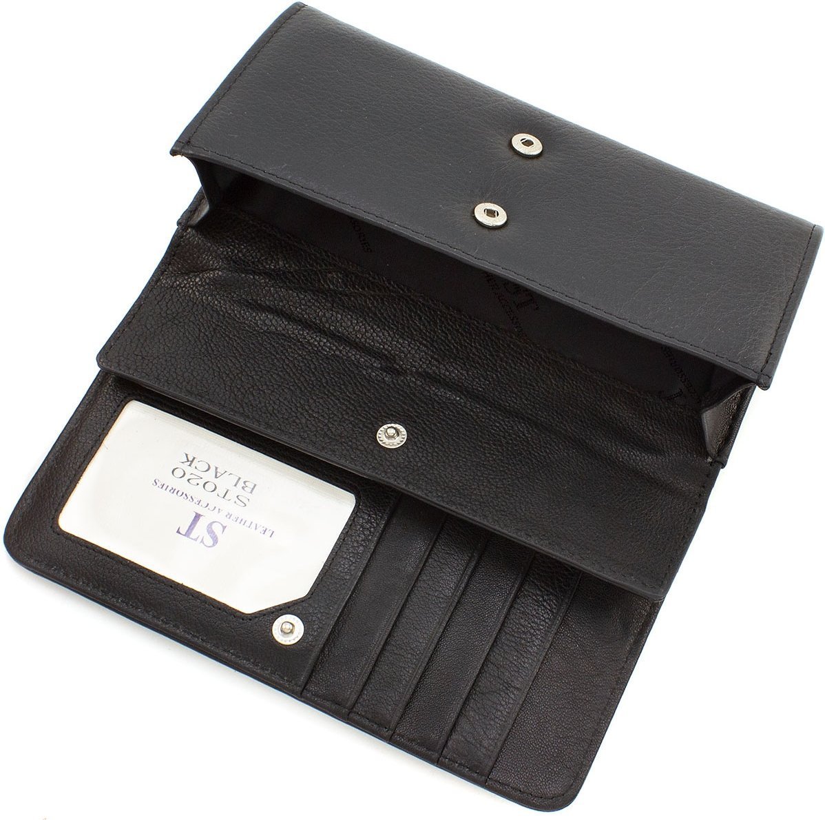 Класичний жіночий чорний гаманець під багато купюр з натуральної шкіри ST Leather (15401)