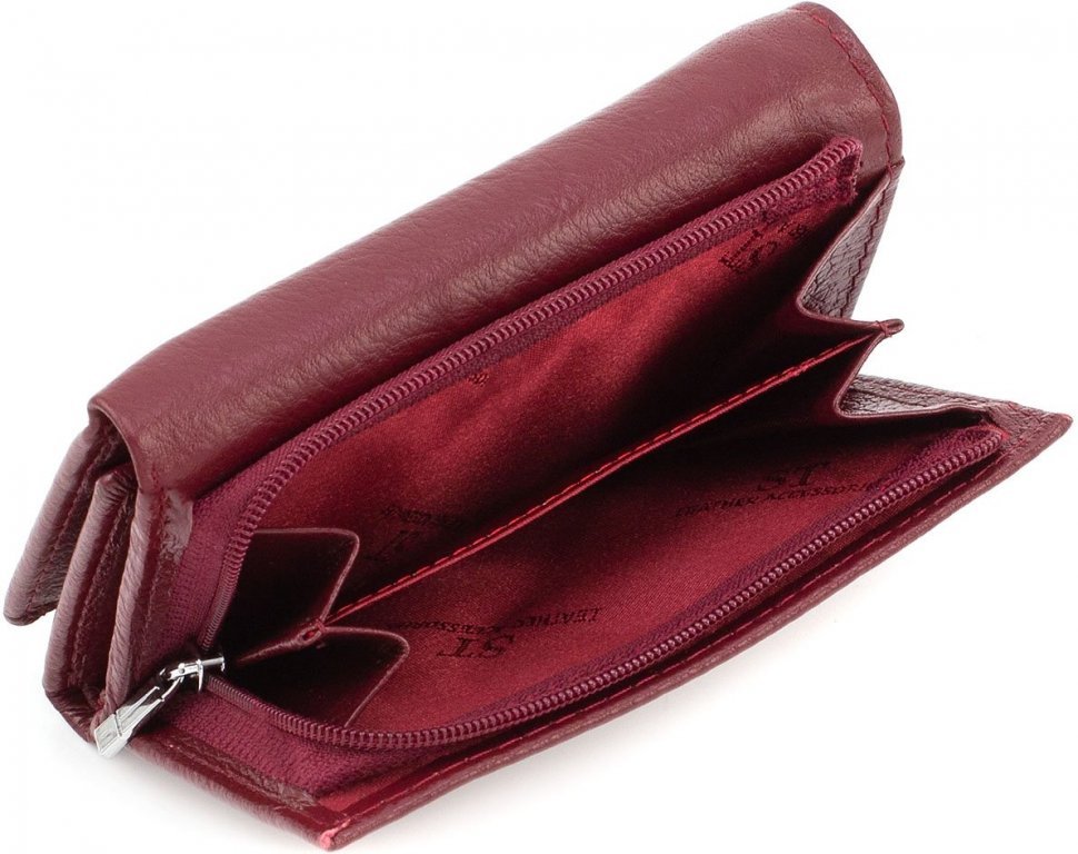 Жіночий гаманець бордового кольору з натуральної шкіри з зовнішньої монетницьою ST Leather (15353)