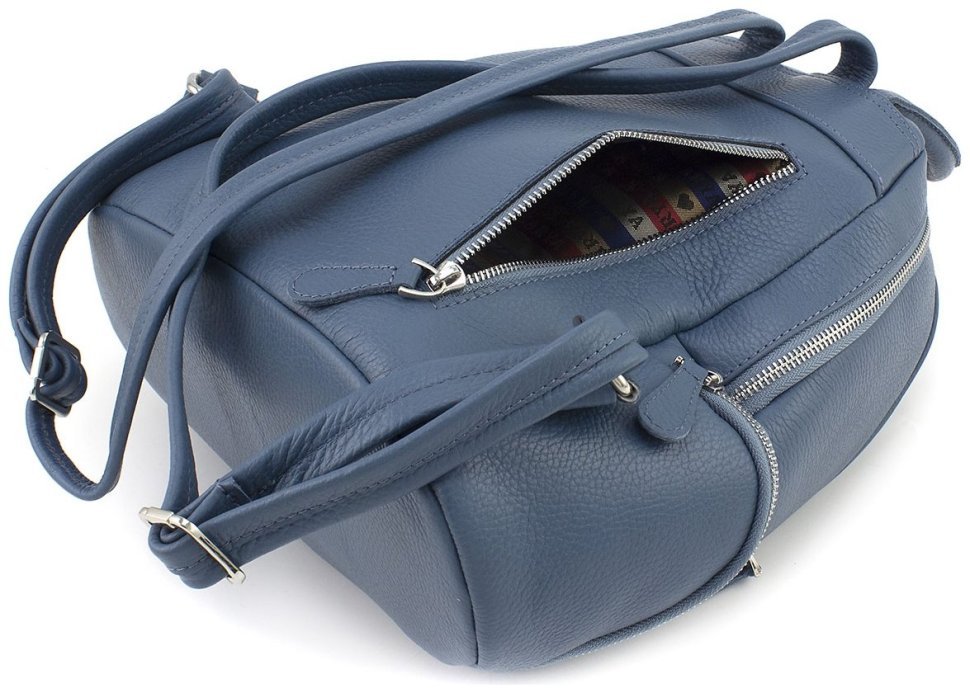 Темно-синій жіночий рюкзак формату А4 із фактурної шкіри KARYA 69734