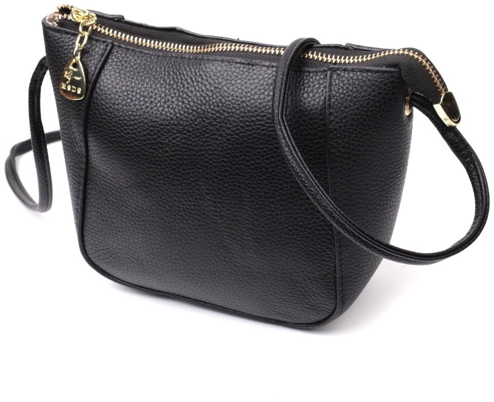 Невелика жіноча сумка через плече з натуральної шкіри чорного кольору Vintage 2422298