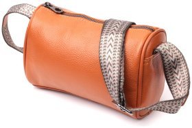 Руда жіноча сумка з натуральної шкіри флотар із текстильним ремінцем Vintage 2422398