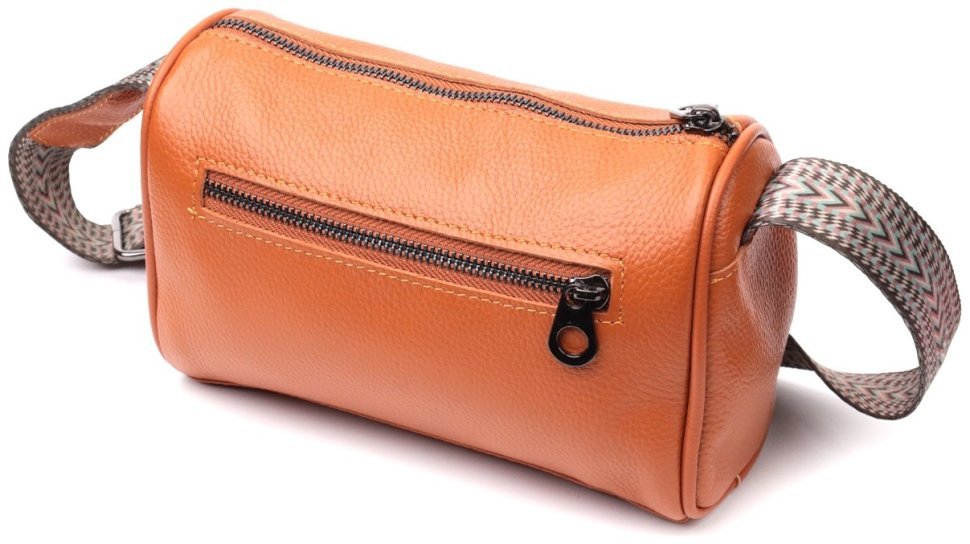 Руда жіноча сумка з натуральної шкіри флотар із текстильним ремінцем Vintage 2422398