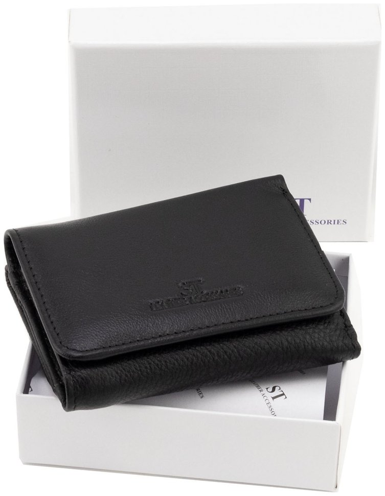 Женский кожаный маленький кошелек на магните ST Leather 90835 черный цвет modnotak фото №11