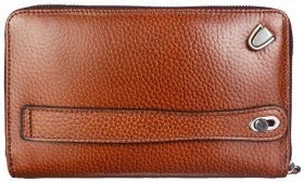 Мужская кожаная барсетка-клатч рыжего цвета с кистевым ремешком DESISAN 81035