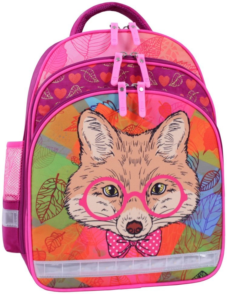 Рюкзак школьный для девочки ортопедический малинового цвета с принтом лисы в очках Bagland 111135 modnotak фото №1