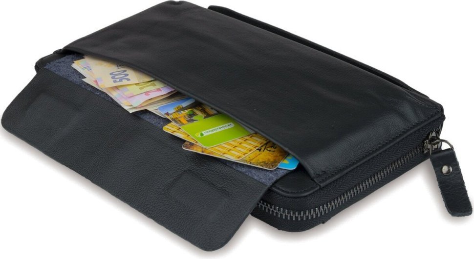 Чорний шкіряний клатч-барсетка з ремінцем на руку VINTAGE STYLE (14654) modnotak фото №5