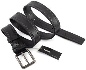 Ремень из итальянской кожи с темными заклепками вдоль ремня Gherardini 40847 (черный)