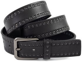 Ремень из итальянской кожи с темными заклепками вдоль ремня Gherardini 40847 (черный)