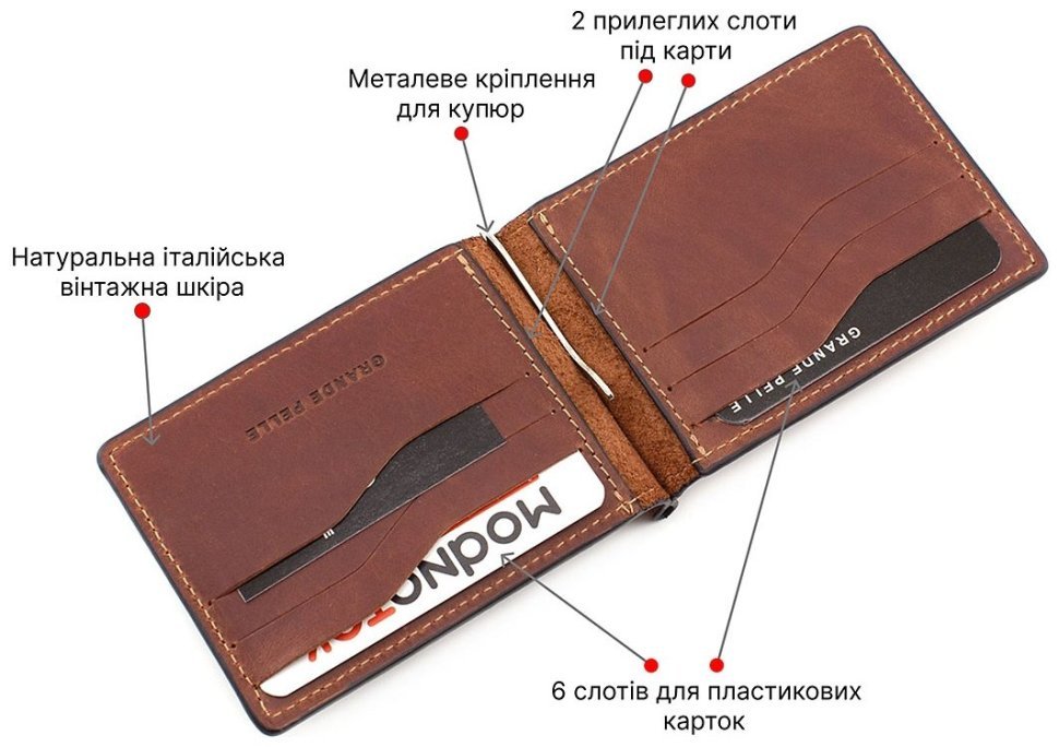 Якісний затиск для грошей зі шкіри Grande Pelle (13157) фото №4 Якісний затиск для грошей зі шкіри Grande Pelle (13157) modnotak фото №4