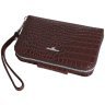 Коричневий гаманець із блоком для карт на кнопці з натуральної шкіри під крокодила з кистьовим ременем Vip Collection 102335 modnotak фото - 1