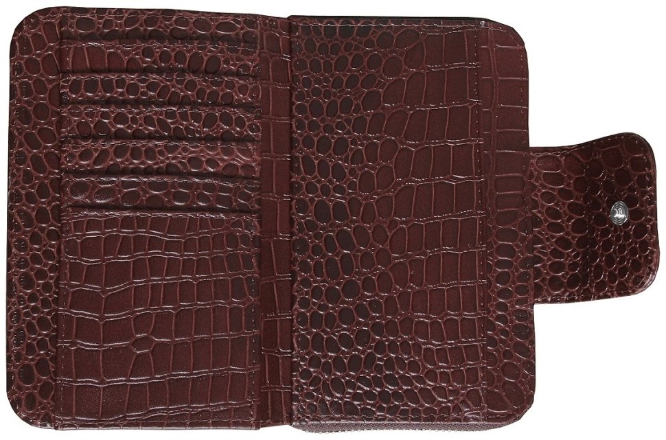 Коричневий гаманець із блоком для карт на кнопці з натуральної шкіри під крокодила з кистьовим ременем Vip Collection 102335 modnotak фото №4