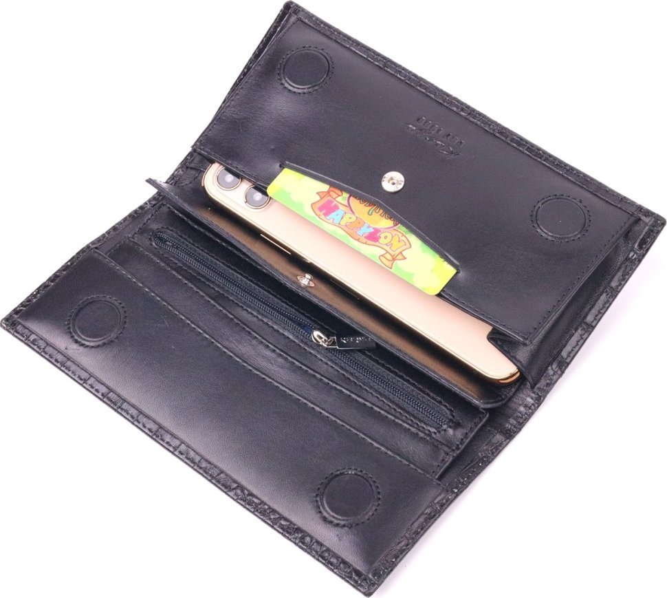 Стильний чоловічий вертикальний гаманець із натуральної шкіри під крокодила KARYA (2421433)