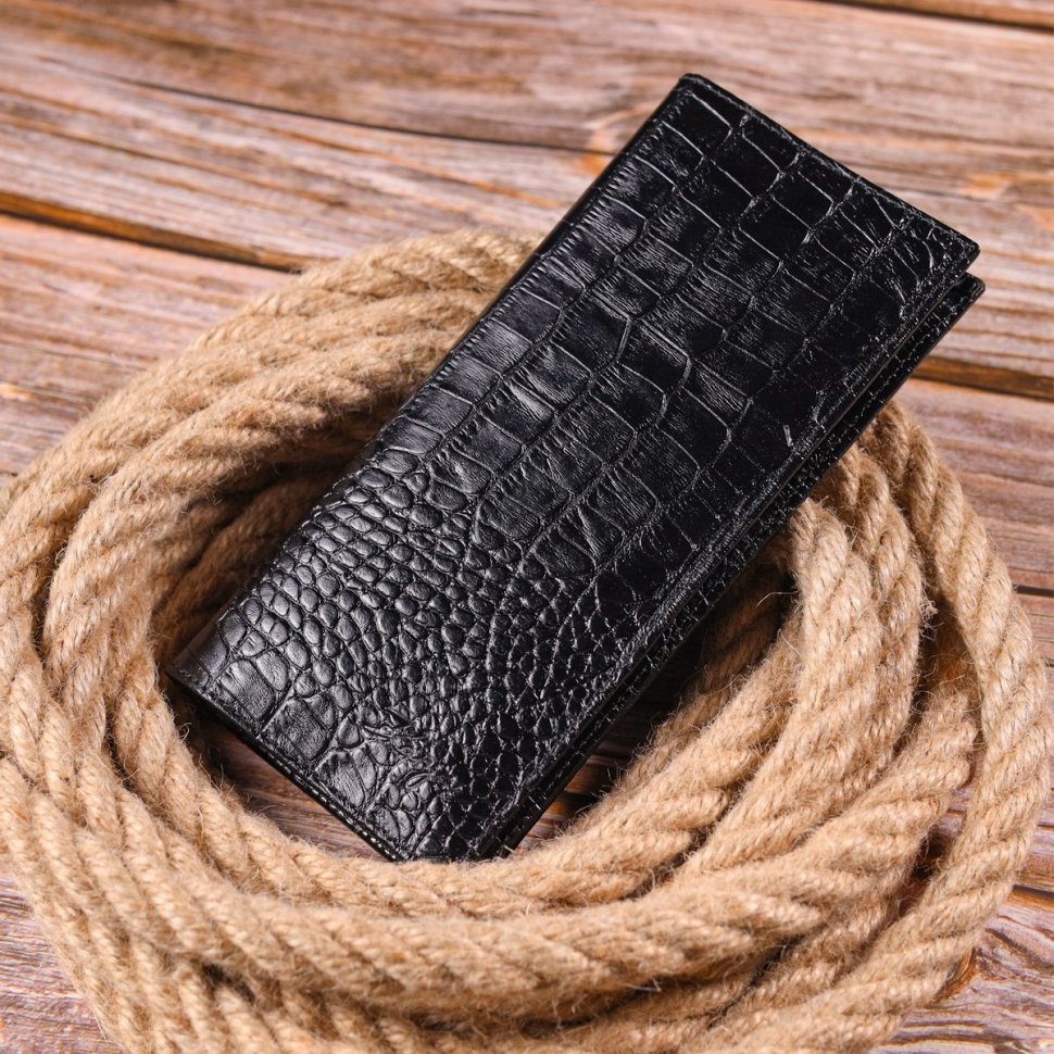 Стильный мужской вертикальный бумажник из натуральной кожи под крокодила KARYA (2421433)