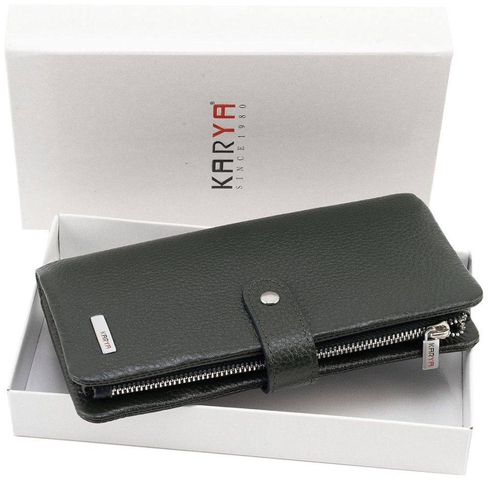 Зеленого цвета купюрник из фактурной кожи с монетницей KARYA (82735) modnotak фото №10