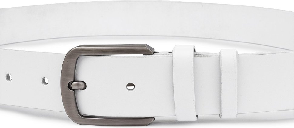 Брючный кожаный ремень белого цвета с лаконичной пряжкой Vintage (2420729)
