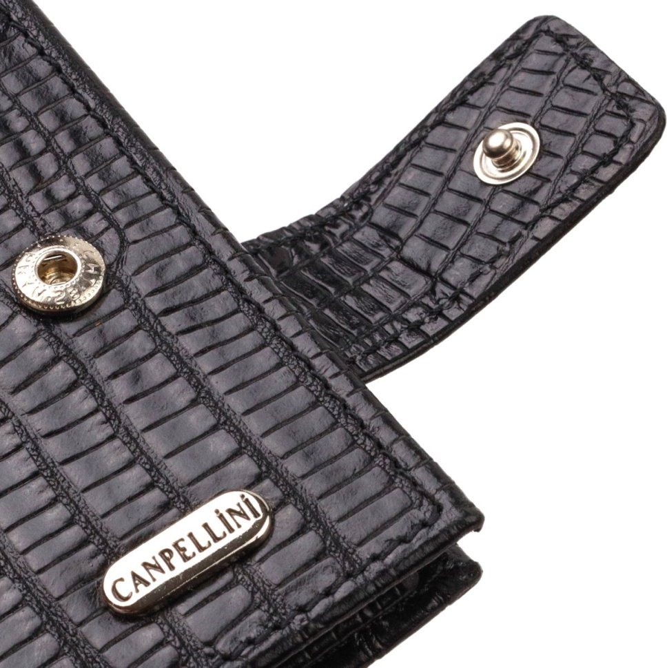 Лакове горизонтальне чоловіче портмоне чорного кольору з натуральної шкіри з тисненням CANPELLINI (2421771)