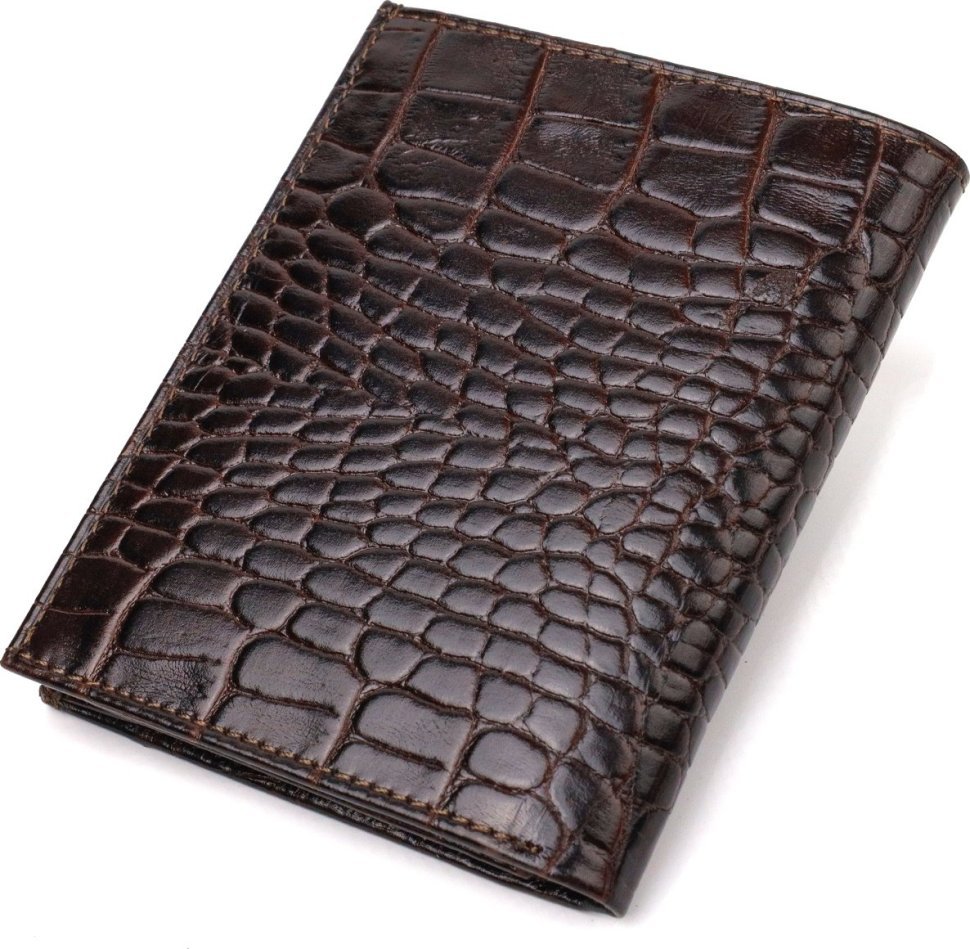 Коричневий чоловічий гаманець із натуральної шкіри з тисненням під крокодила CANPELLINI (2421871)