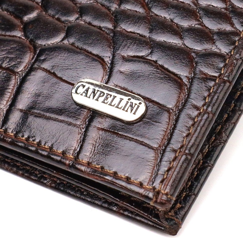 Коричневый мужской кошелек из натуральной кожи с тиснением под крокодила CANPELLINI (2421871)