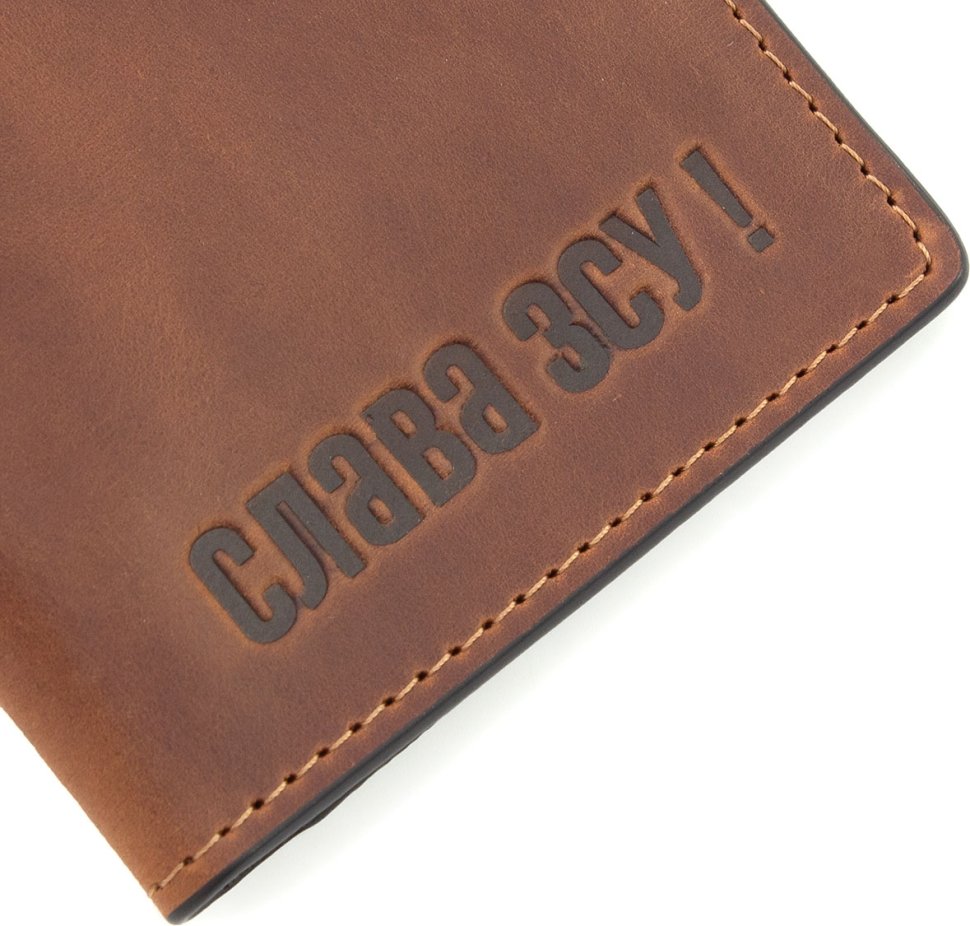 Коричневая обложка для военного билета из винтажной кожи с надписью Слава ЗСУ - Grande Pelle (13288) modnotak фото №8