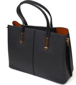 Стильна сумка для ділової жінки з натуральної шкіри чорного кольору Vintage (2422085)