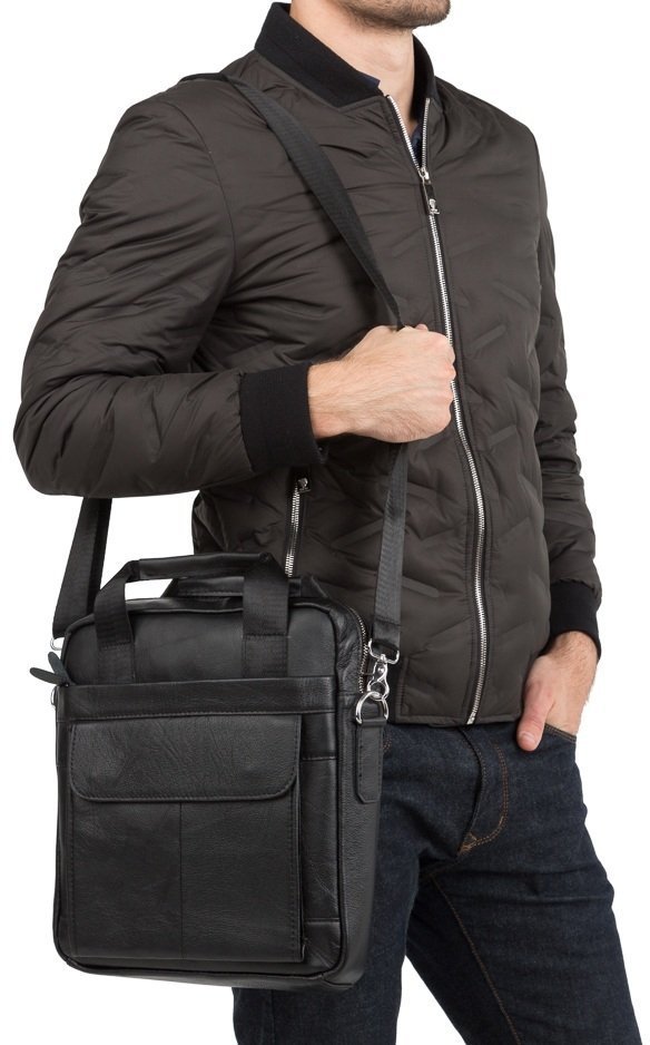 Мужская кожаная сумка вертикального типа под А4 с ручками и плечевым ремнем Tiding Bag (15737)