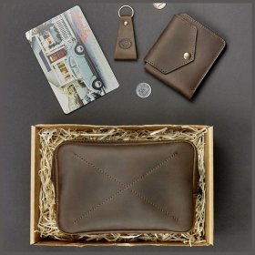 Чоловік подарунковий набір шкіряних аксесуарів коричневого кольору BlankNote Орландо (12338)