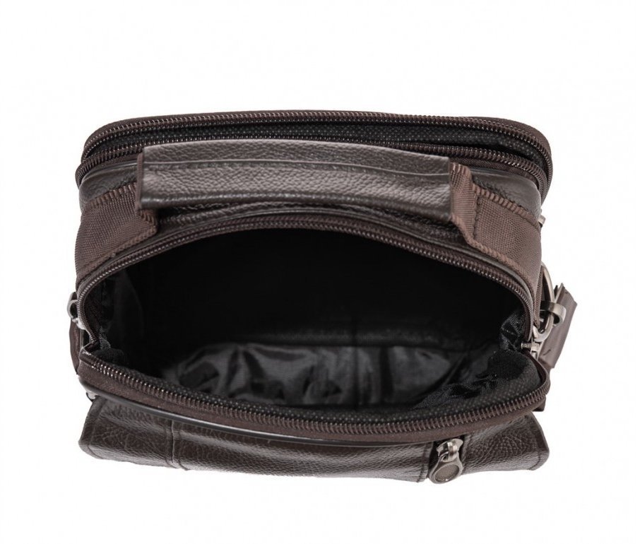 Компактна сумка-барсетка коричневого кольору з натуральної шкіри HD Leather (15922)