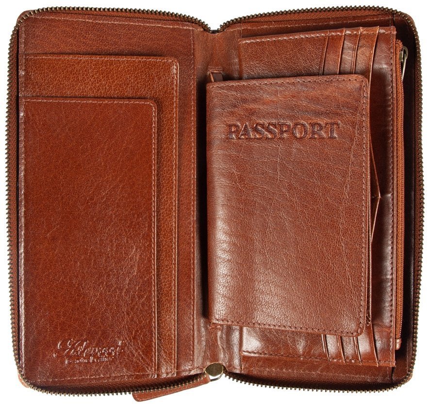 Дорожное мужское портмоне из натуральной кожи Ashwood TW01 с отделением для паспорта 94035 рыжего цвета modnotak фото №3