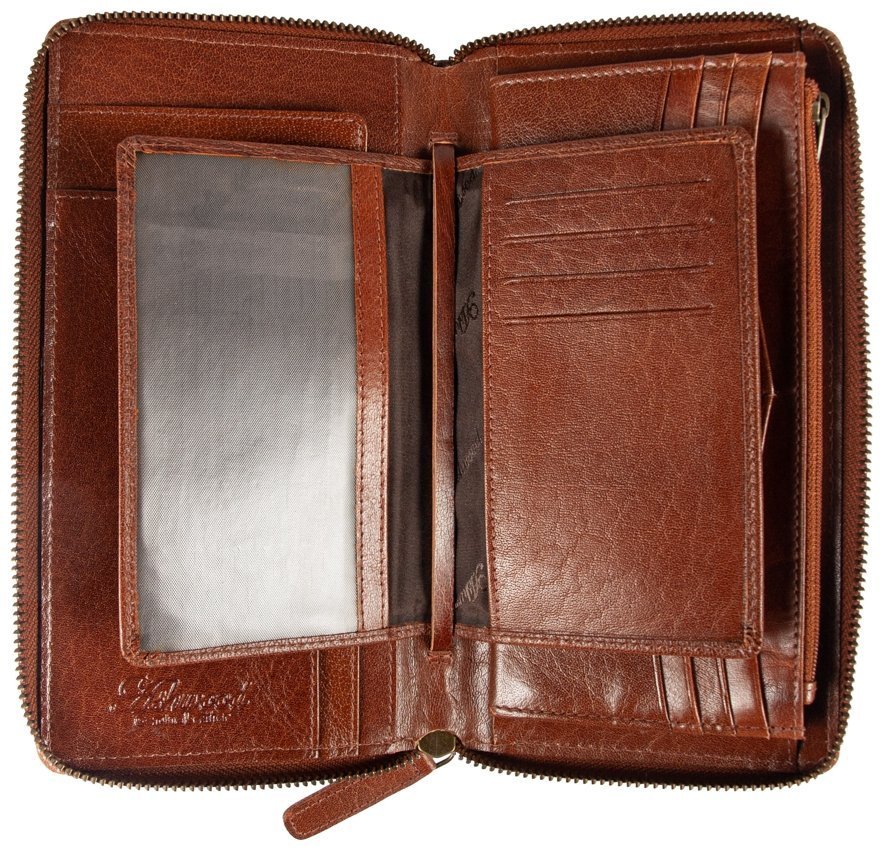 Дорожное мужское портмоне из натуральной кожи Ashwood TW01 с отделением для паспорта 94035 рыжего цвета modnotak фото №4