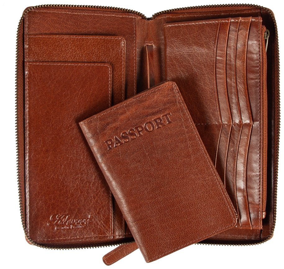 Дорожное мужское портмоне из натуральной кожи Ashwood TW01 с отделением для паспорта 94035 рыжего цвета modnotak фото №5
