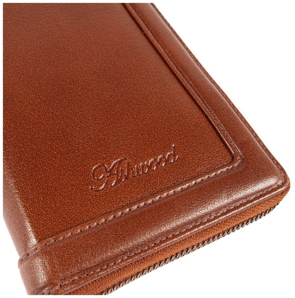 Дорожное мужское портмоне из натуральной кожи Ashwood TW01 с отделением для паспорта 94035 рыжего цвета modnotak фото №10