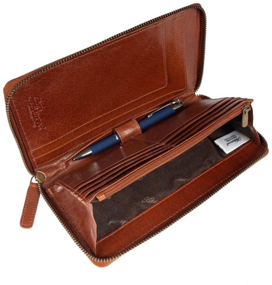 Дорожное мужское портмоне из натуральной кожи Ashwood TW01 с отделением для паспорта 94035 рыжего цвета modnotak фото №11