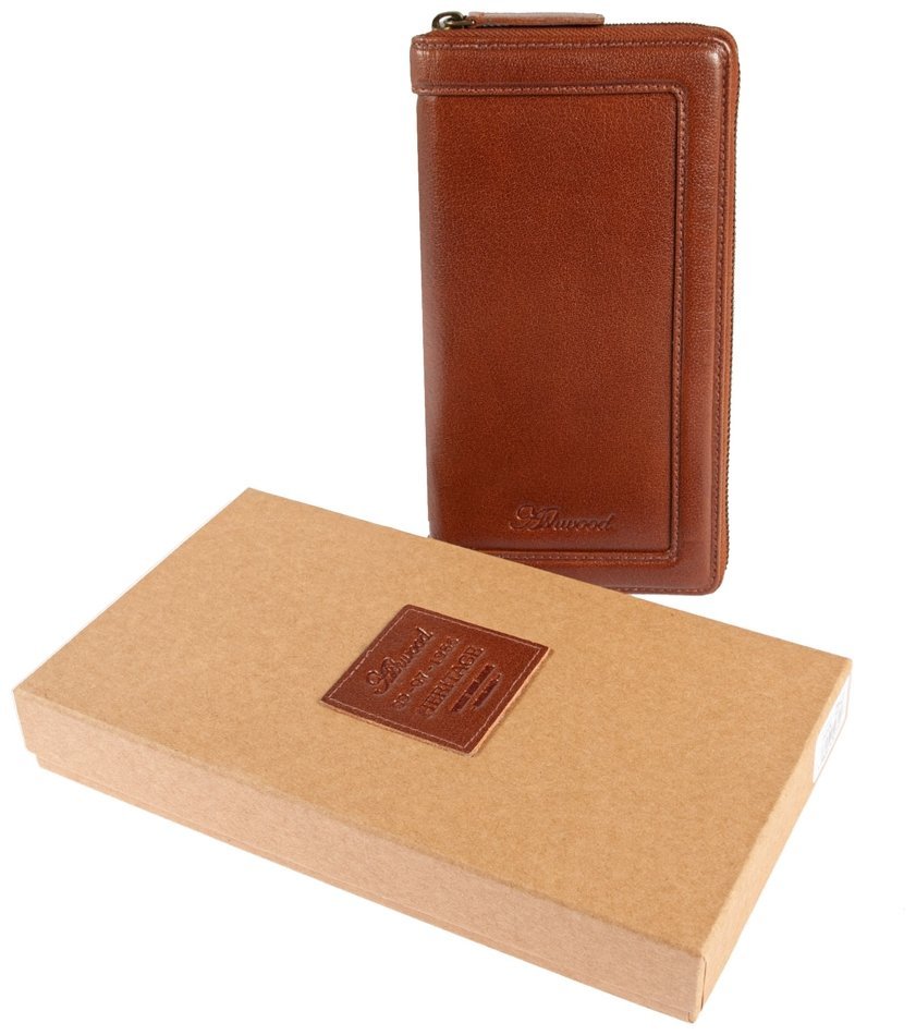 Дорожное мужское портмоне из натуральной кожи Ashwood TW01 с отделением для паспорта 94035 рыжего цвета modnotak фото №13