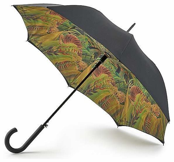 Зонт женский Fulton L847 National Gallery Bloomsbury-2 Tiger Surprised (Трость, полуавтомат, черный с рисунком тигра) 94135 modnotak фото №1