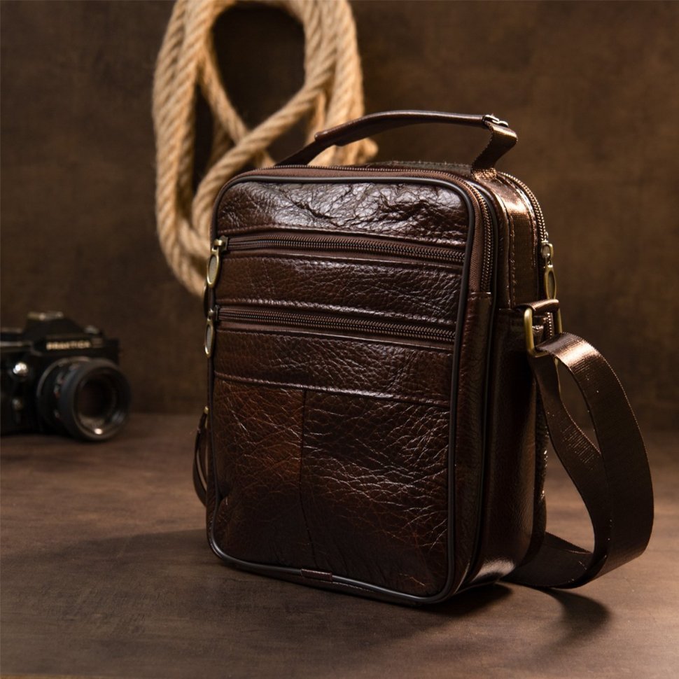 Недорогая мужская сумка-барсетка из фактурной кожи на два отделения Vintage (20455) 