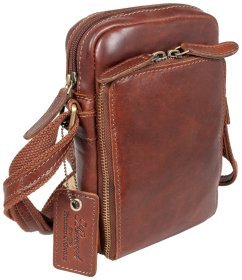 Компактная мужская сумка из качественной гладкой кожи коричневого цвета Ashwood K41 94235 (Великобритания)