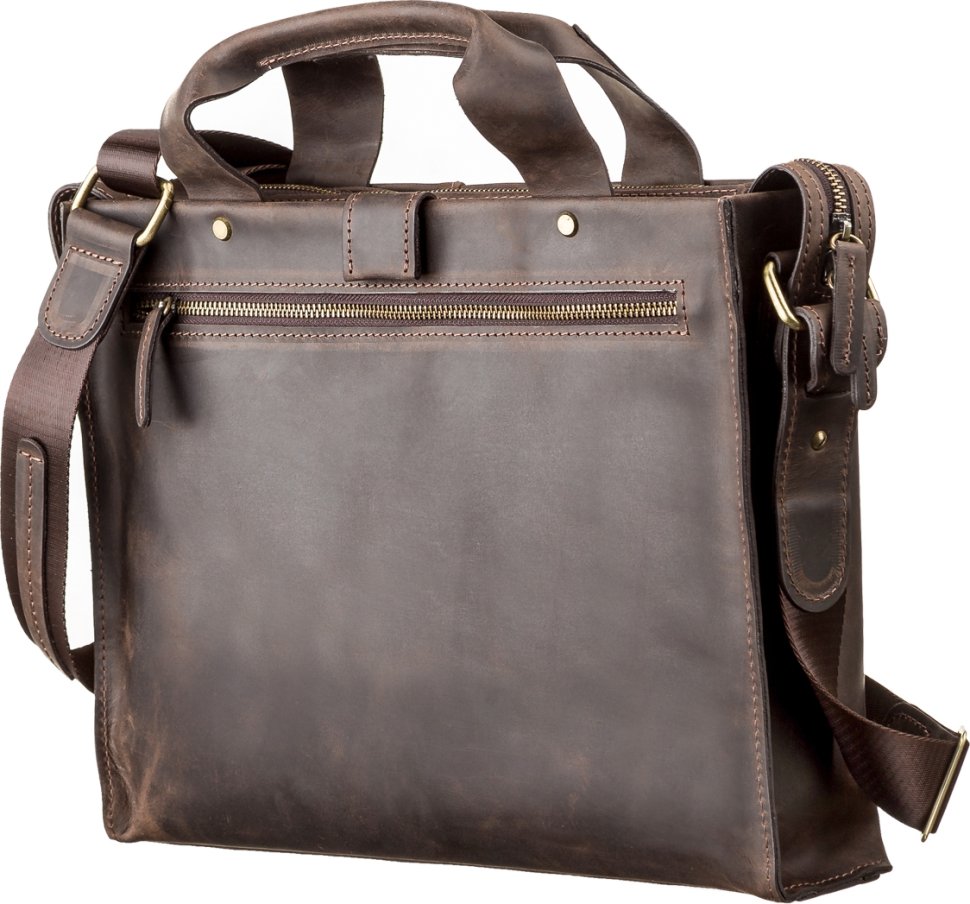 Мужская коричневая деловая сумка большого размера из кожи крейзи хорс SHVIGEL (11115)